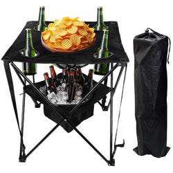 Collapsible Camp Table 🧊🍔 | w/ Cooler, Cup Holders & Basket